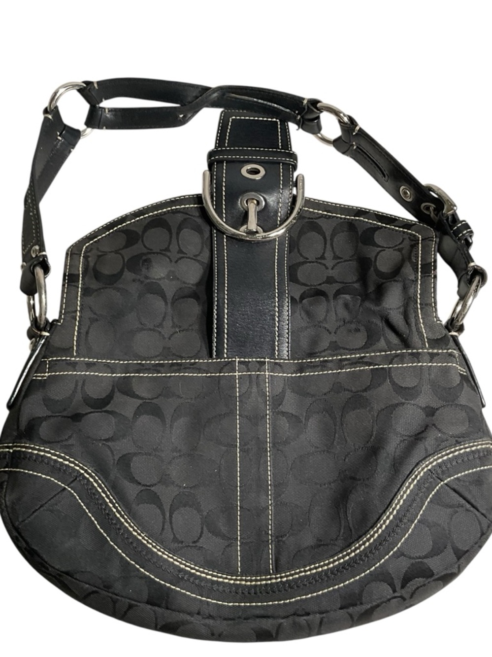 Coach Black Signature Canvas Buckle Hobo Shoulder Bag - Picture 3 of 16